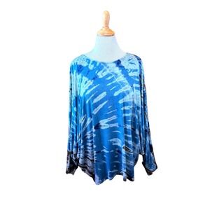 Blue and Brown Tie Dye Dolman Sleeve Oversized Lightweight Jersey Shirt XL